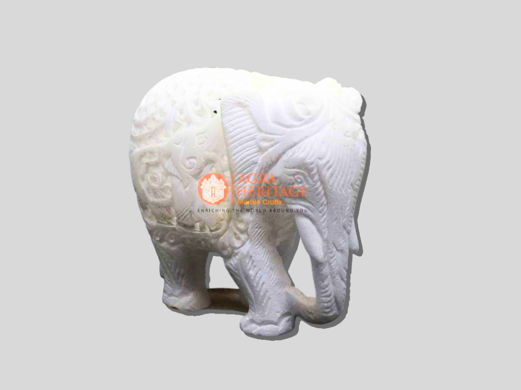 Handmade Marble White Top Elephant Sculpture Decorative Gift